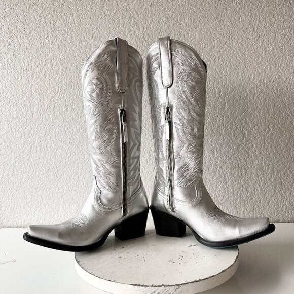 NEW Lane SMOKESHOW Womens Cowboy Boots 6 Silver Western Cowgirl Mid Calf Tall - Picture 7 of 11